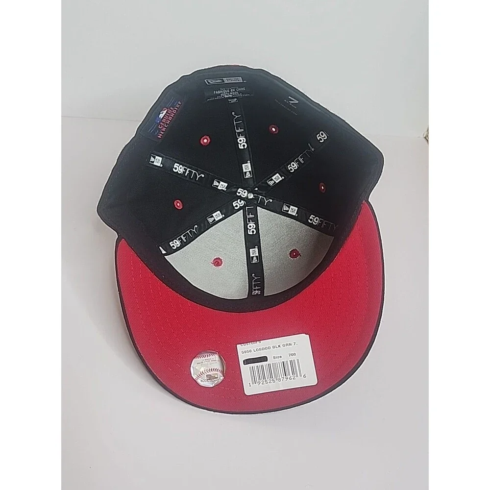 Los Angeles Dodgers New Era 59Fifty Cap Hat Size 7 Black W/ Green & Red Logo MLB